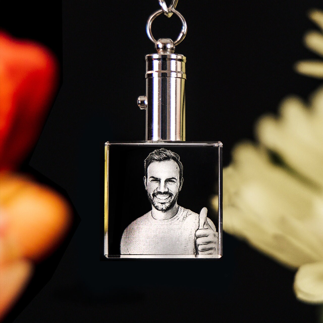 3D Laser Gifts® Photo Crystal Keychain Square