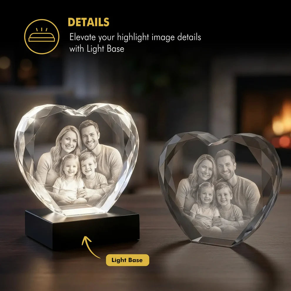 3D Laser Gifts® Multifacet Photo Crystal Heart