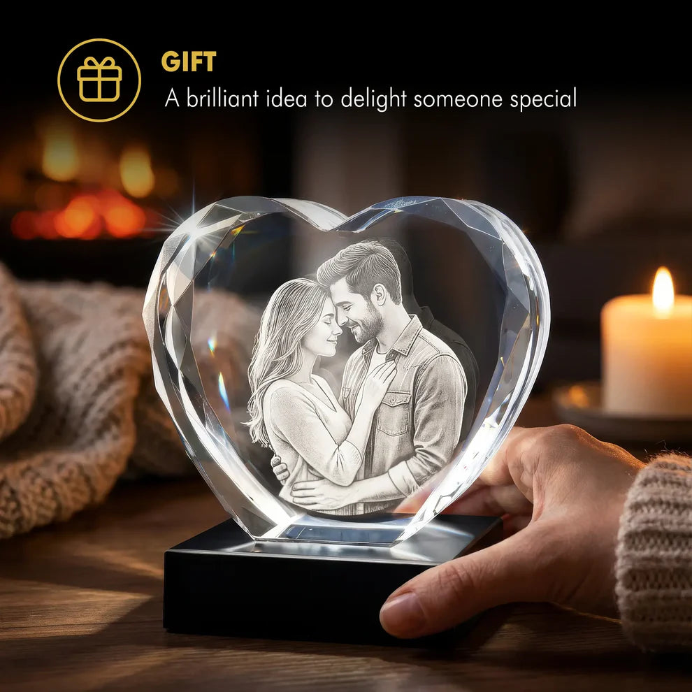 3D Laser Gifts® Multifacet Photo Crystal Heart