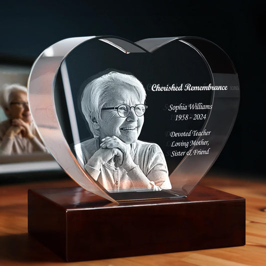 3D Laser Gifts® Photo Crystal Heart Memorial
