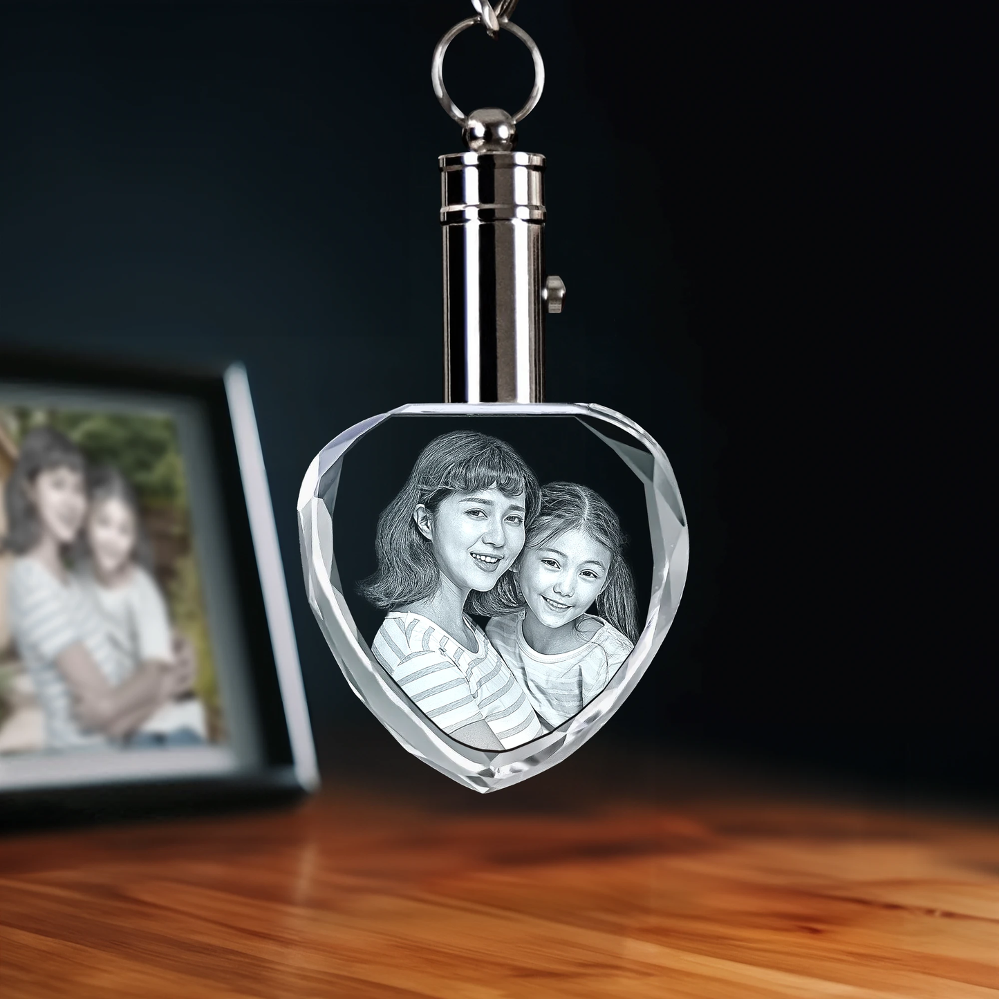 3D Laser Gifts® Photo Crystal Keychain Heart