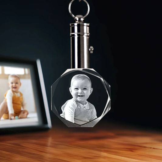 3D Laser Gifts® Photo Crystal Keychain Octagon