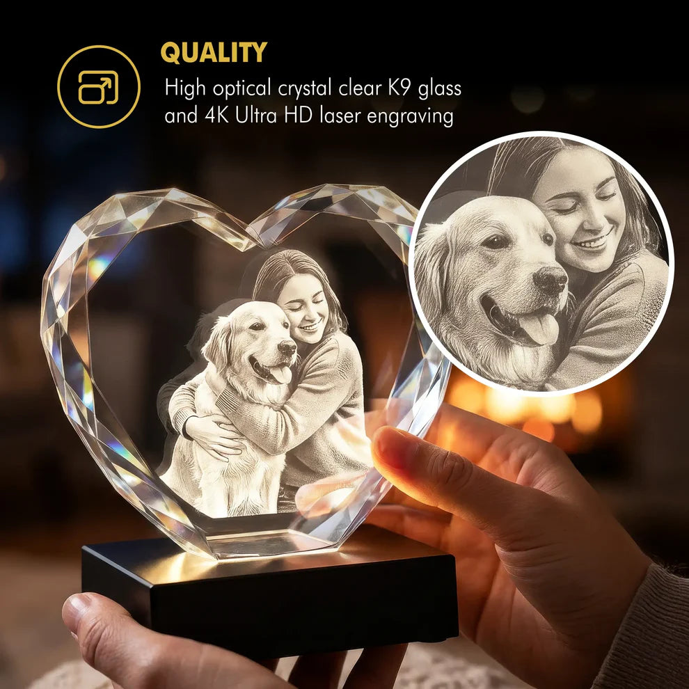 3D Laser Gifts® Multifacet Photo Crystal Heart