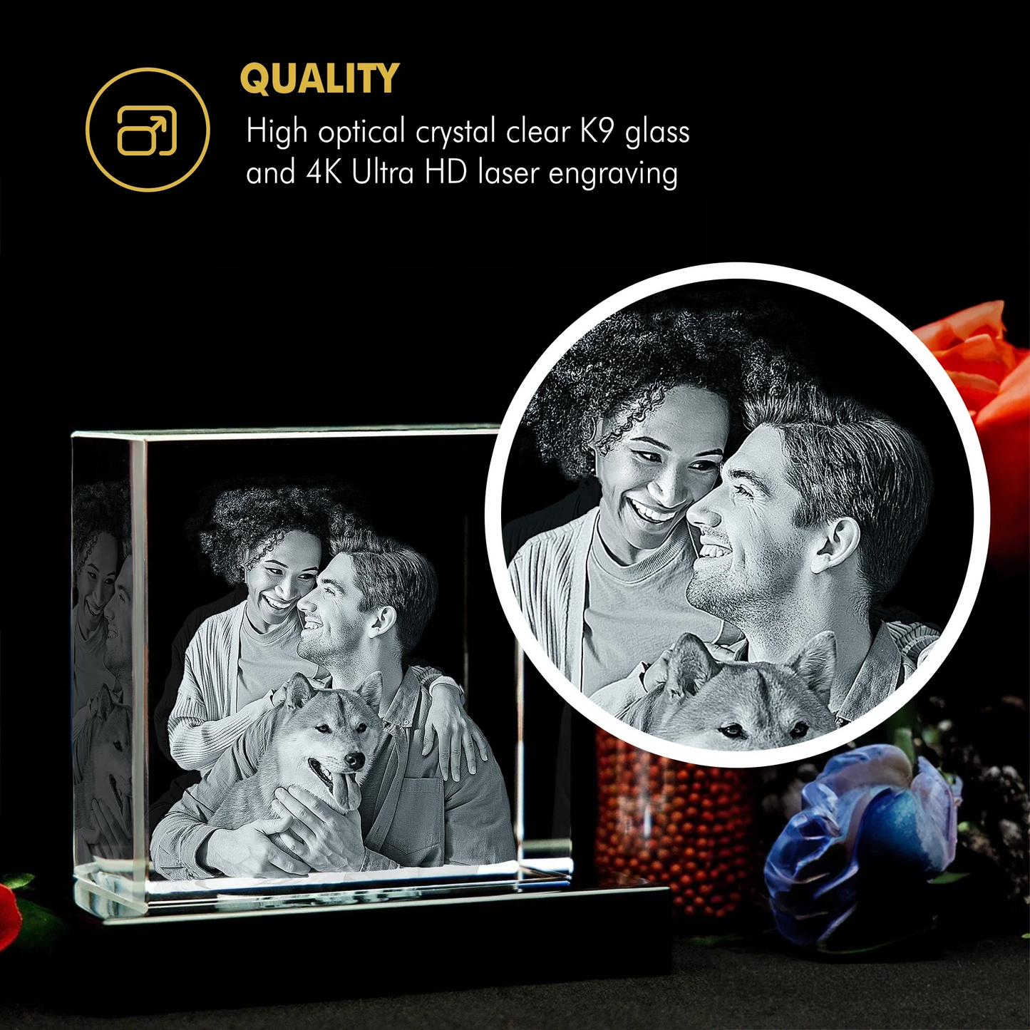 3D Laser Gifts® Photo Crystal Square Memorial