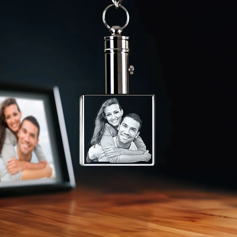 3D Laser Gifts® Photo Crystal Keychain Square