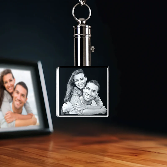 3D Laser Gifts® Photo Crystal Keychain Square