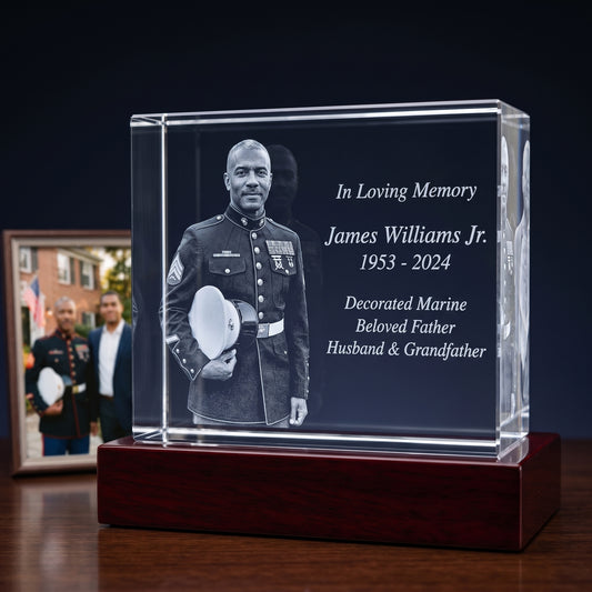 3D Laser Gifts® Photo Crystal Square Memorial