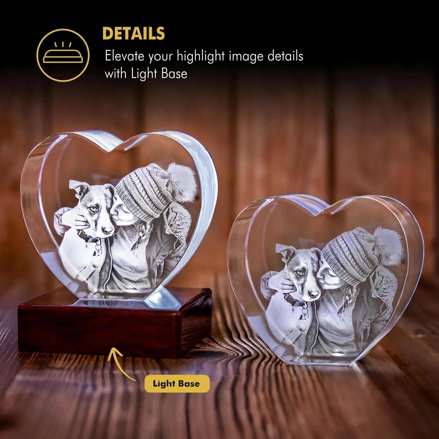 3D Laser Gifts® Photo Crystal Heart Memorial