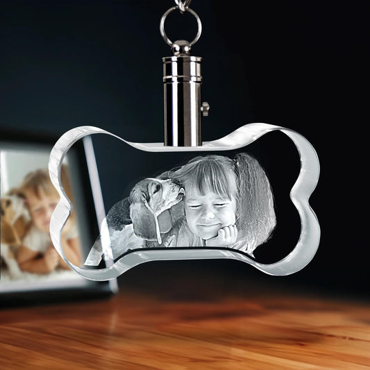 3D Laser Gifts® Photo Crystal Keychain Bone