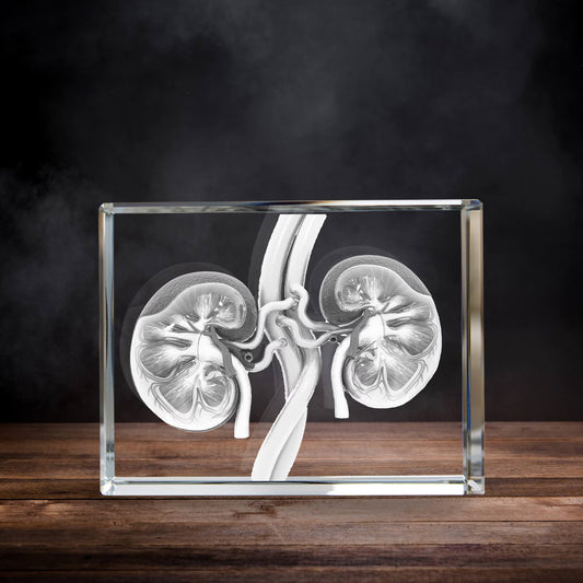 3D Laser Gifts® Pre-Design Crystal Rectangle - Kidney Anatomy