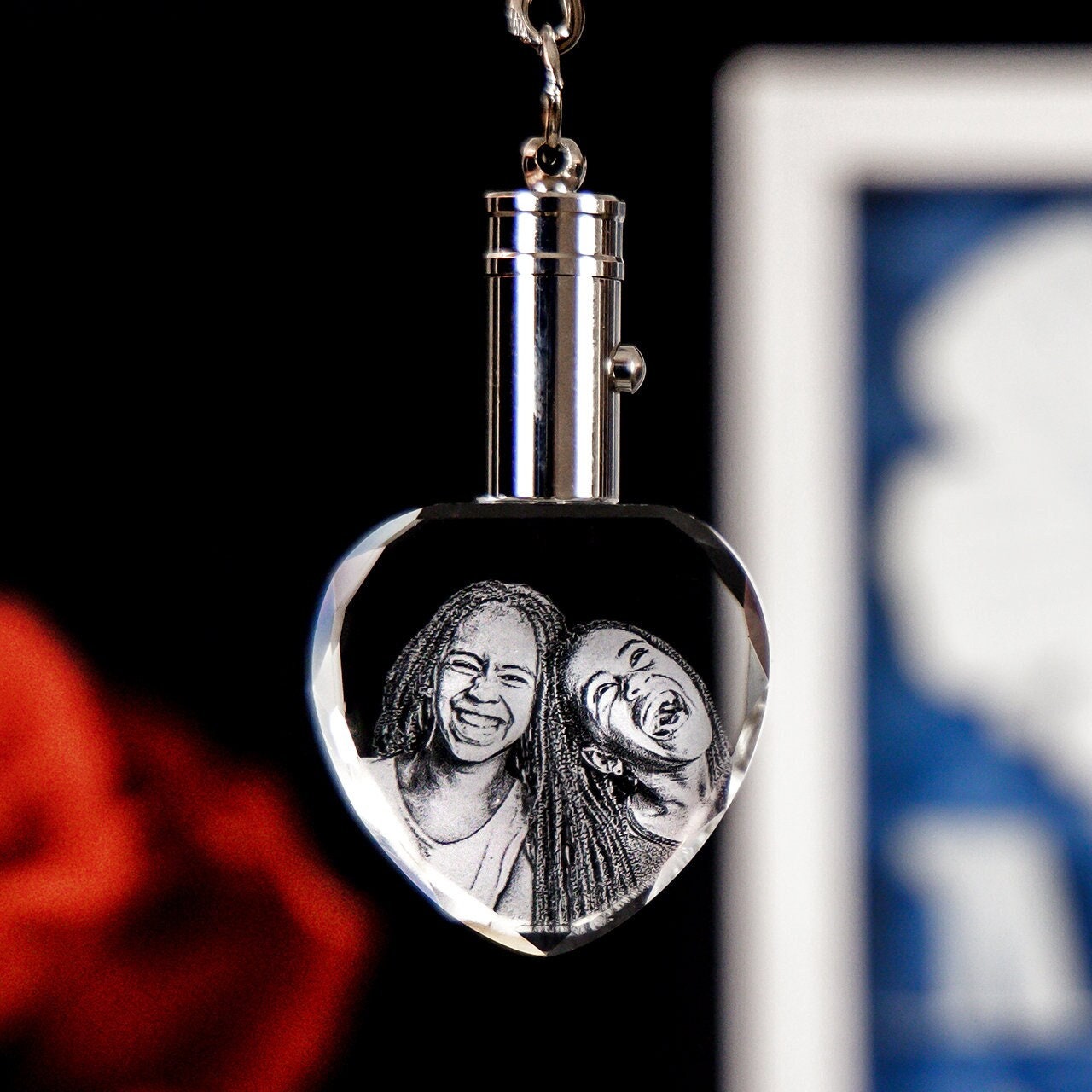 3D Laser Gifts® Photo Crystal Keychain Heart