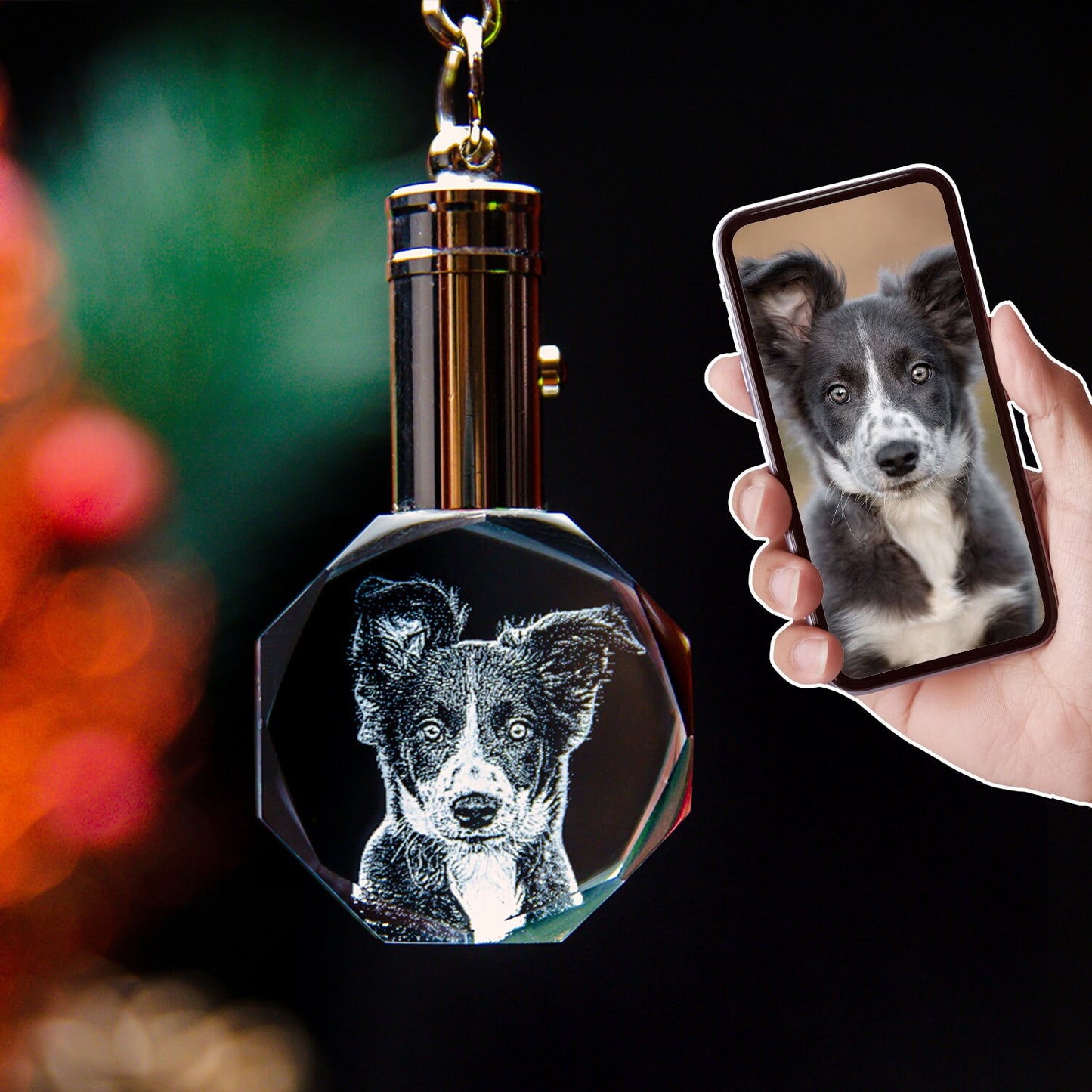 3D Laser Gifts® Photo Crystal Keychain Octagon