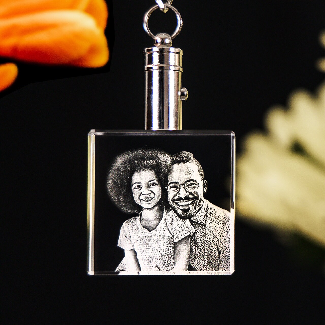 3D Laser Gifts® Photo Crystal Keychain Square